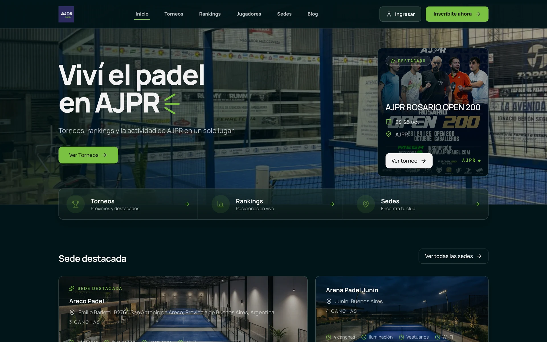 Sitio real de AJPR con su marca: torneos, rankings y sedes en ajprpadel.com