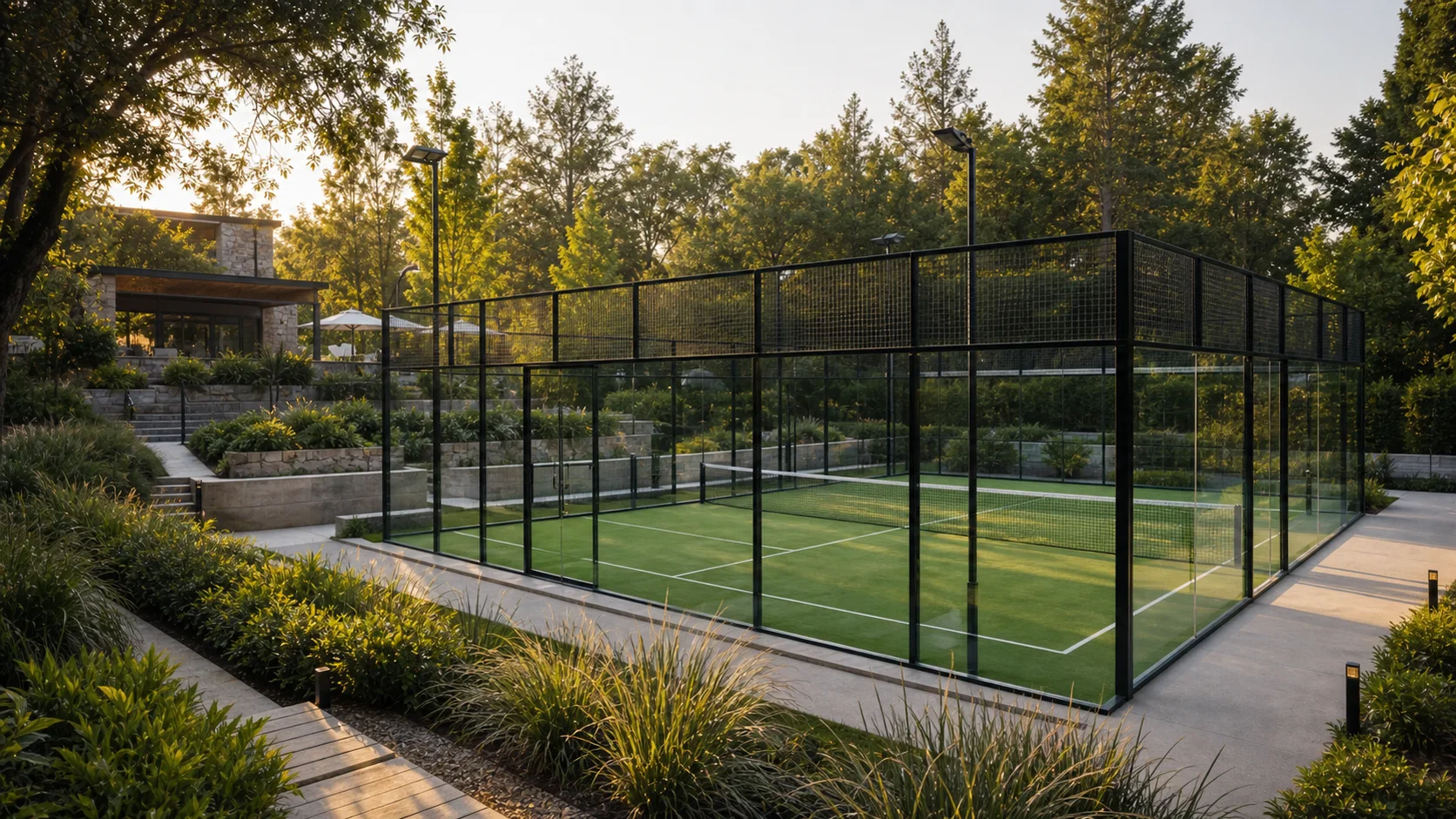 Canchas de pádel del club rodeadas de árboles